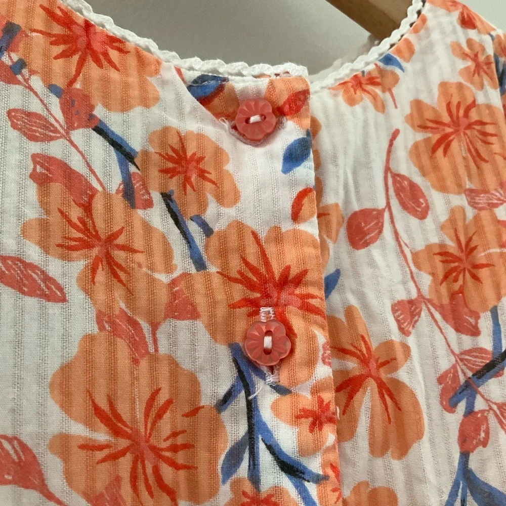 Rachel Zoe 3T Orange Floral Puff Sleeve Dress with Blue Accents